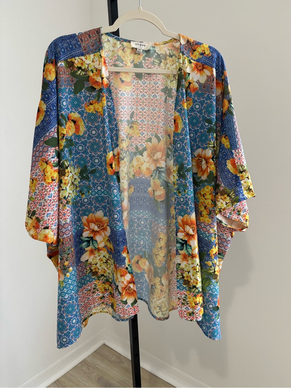 Umgee Floral Patchwork Kimono - Blue & Yellow